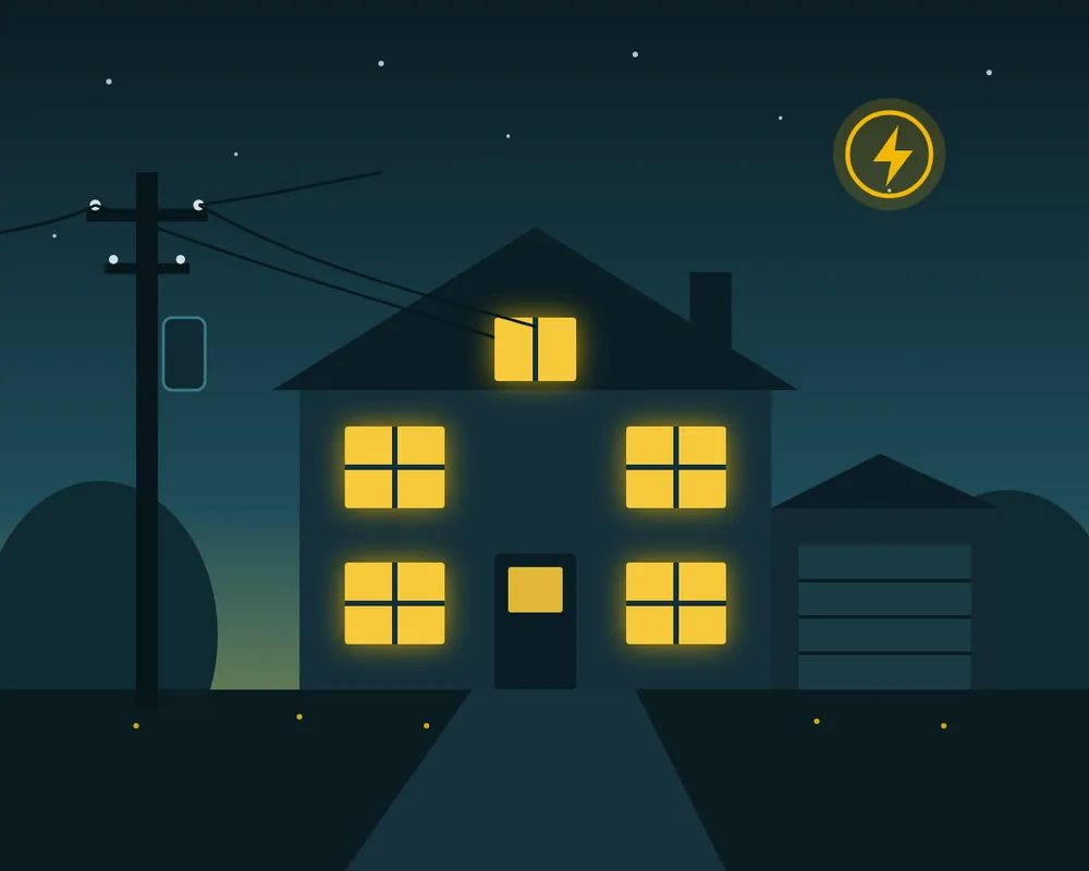 Emergency power restored to a Cinco Ranch home Cinco Ranch home at night with every window lit after an emergency electrician restored power